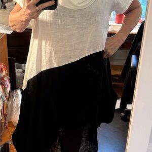 Lagenlook Smart and Classy Black and White Asymmetrical Dress